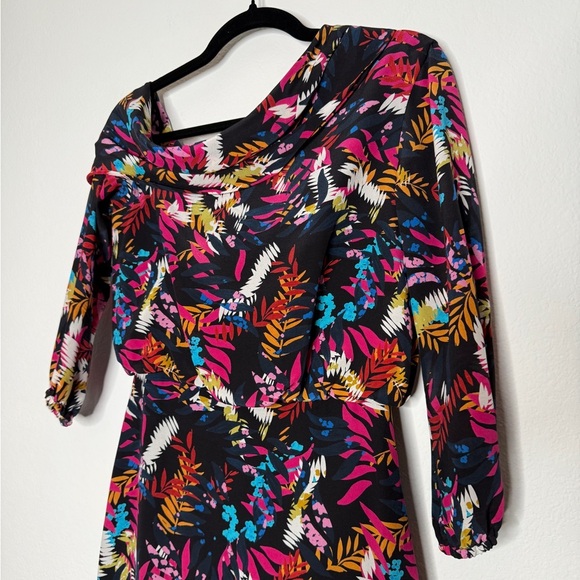 SALONI Lexi Floral Silk Asymmetrical Dress Vibrant Multicolored Size 4 - Picture 2 of 10